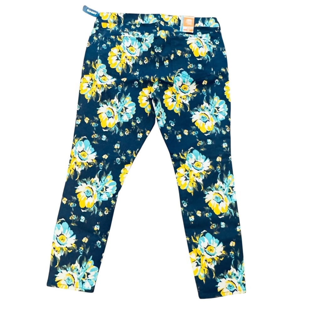 Old Navy The Rockstar Super Skinny Jeans Womens 18 Blue Yellow Floral Print NWT